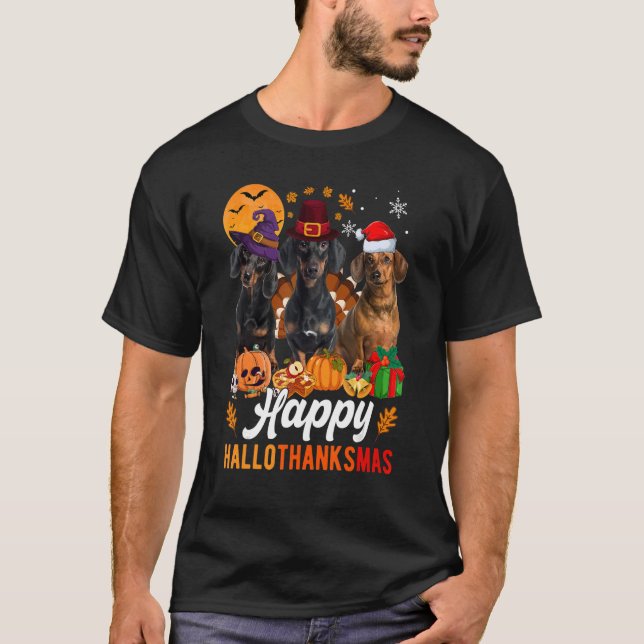 Dachshund Halloween Thanksgiving jul Halloth T Shirt (Framsida)
