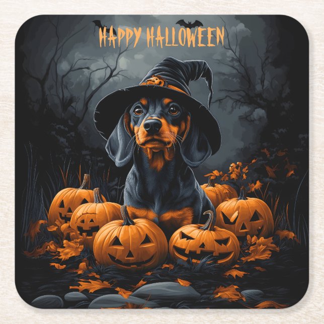 Dachshund Halloween Underlägg Papper Kvadrat (Framsidan)