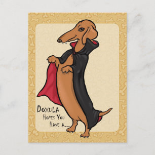 Dachshund Halloween Vampire Vykort