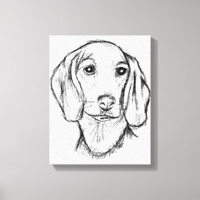 dachshund hand drawn sketch black white puppy dog  canvastryck (Framsida)