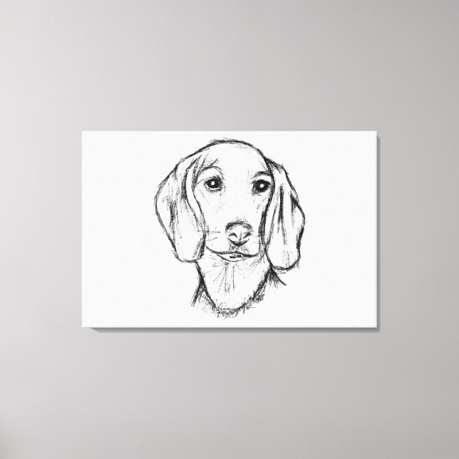 dachshund hand drawn sketch black white puppy dog  canvastryck (Framsida)