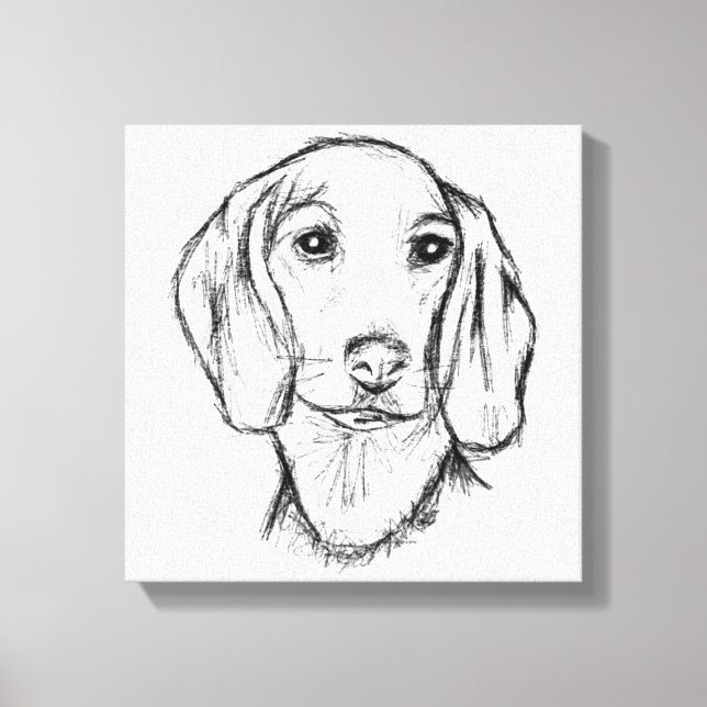 dachshund hand drawn sketch black white puppy dog  canvastryck (Framsida)