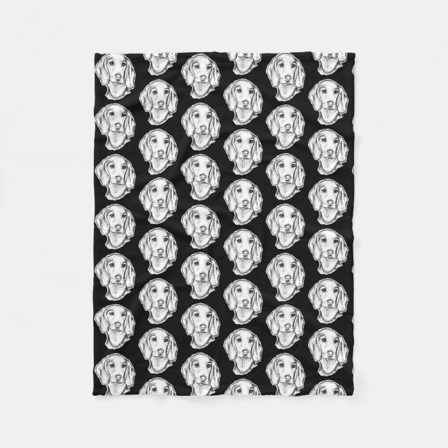 Dachshund hand plockade-sketch svartvit marionett  fleecefilt (Framsidan)