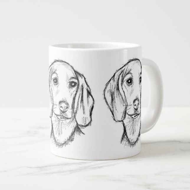 Dachshund hand plockade-sketch svartvit marionett  jumbo mugg (Framsida höger)