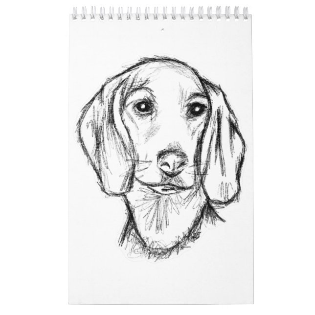 Dachshund hand plockade-sketch svartvit marionett  kalender (Omslag)