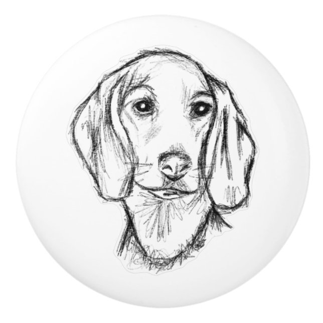 Dachshund hand plockade-sketch svartvit marionett  knopp (Framsidan)