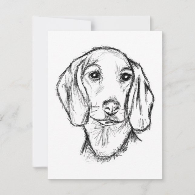 Dachshund hand plockade-sketch svartvit marionett  kort (Framsida)