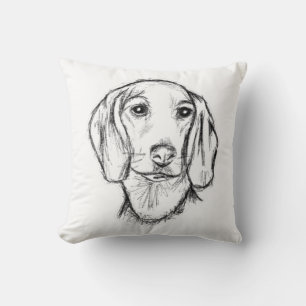 Dachshund hand plockade-sketch svartvit marionett kudde
