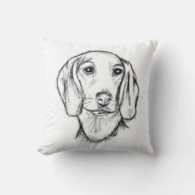 Dachshund hand plockade-sketch svartvit marionett  kudde (Framsida)