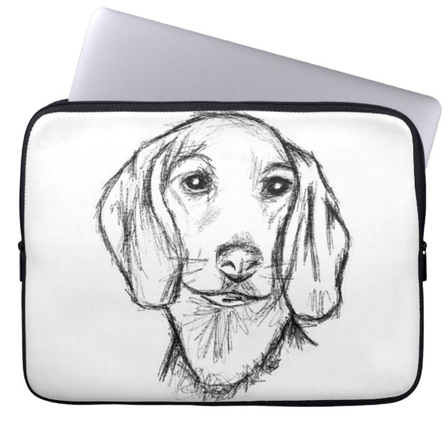 Dachshund hand plockade-sketch svartvit marionett  laptop fodral (Framsidan)