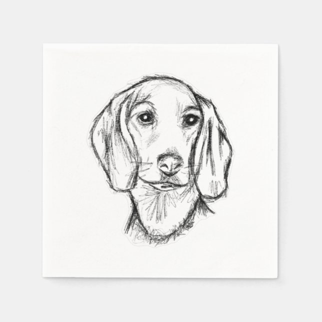 Dachshund hand plockade-sketch svartvit marionett  pappersservett (Framsidan)