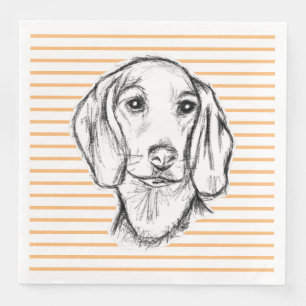 Dachshund hand plockade-sketch svartvit marionett  pappersservett