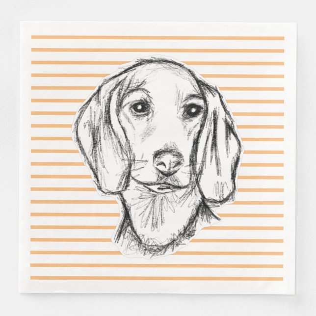 Dachshund hand plockade-sketch svartvit marionett  pappersservett (Framsida)