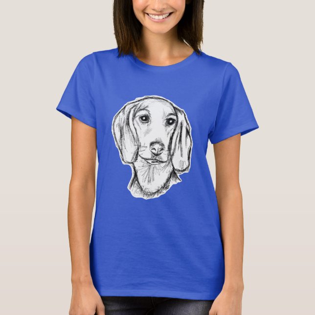 Dachshund hand plockade-sketch svartvit marionett  t shirt (Framsida)