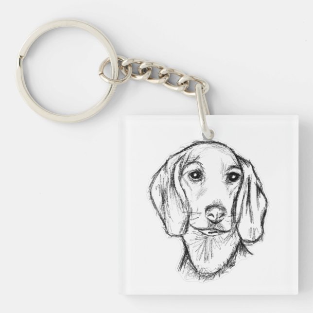 dachshund handritad skiss svart vit valp hund  (Framsidan)