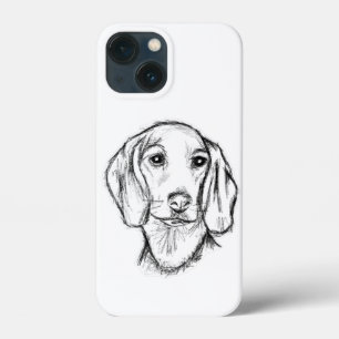 dachshund handritad skiss svart vit valp hund