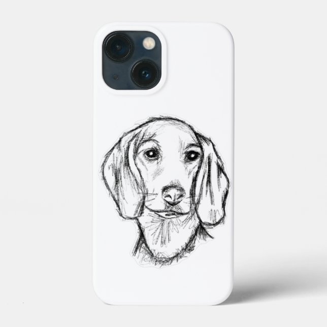 dachshund handritad skiss svart vit valp hund  (Baksida)