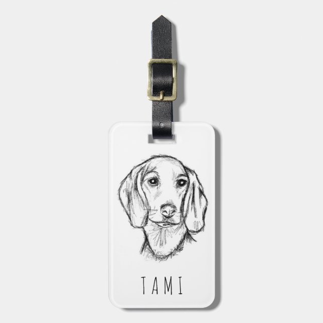 dachshund handritad skiss svart vit valp hund  bagagebricka (Vertikal Framsida)
