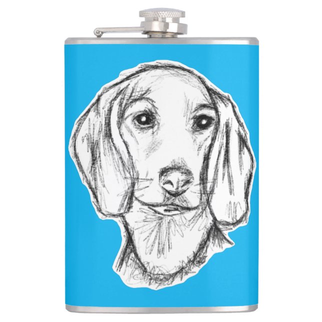 dachshund handritad skiss svart vit valp hund  fickplunta (Framsidan)