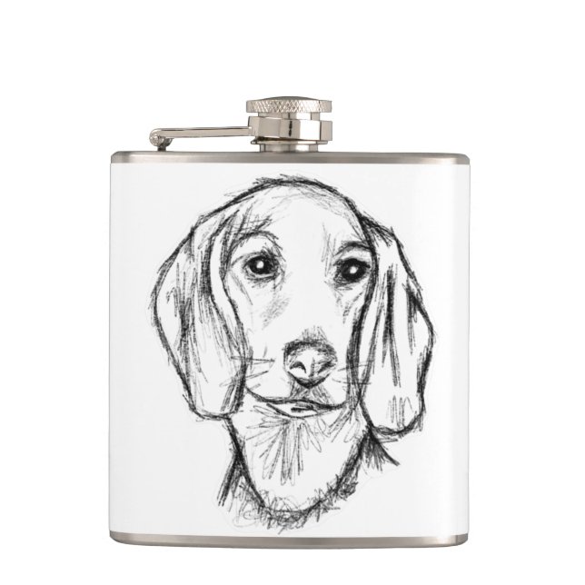 dachshund handritad skiss svart vit valp hund  fickplunta (Framsidan)