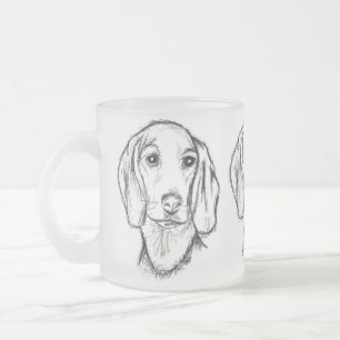 dachshund handritad skiss svart vit valp hund frostad glasmugg