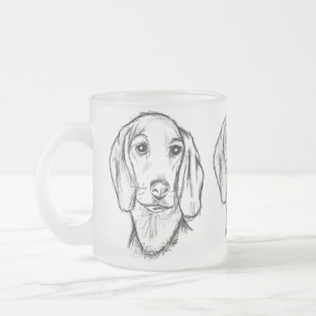 dachshund handritad skiss svart vit valp hund  frostad glasmugg (Vänster)