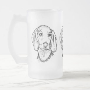 dachshund handritad skiss svart vit valp hund frostat ölglas