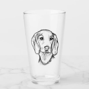 dachshund handritad skiss svart vit valp hund glaskopp