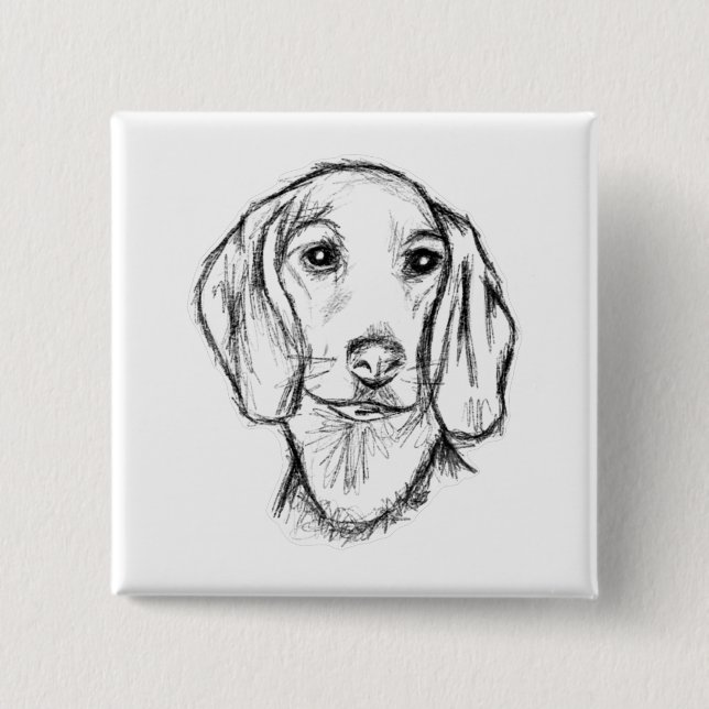 dachshund handritad skiss svart vit valp hund  knapp (Framsida)
