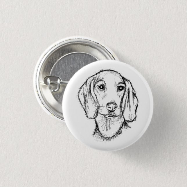 dachshund handritad skiss svart vit valp hund  knapp (Framsida & baksida)