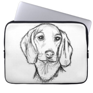dachshund handritad skiss svart vit valp hund laptop fodral