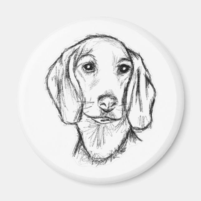 dachshund handritad skiss svart vit valp hund  magnet (Framsidan)