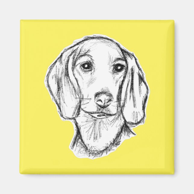dachshund handritad skiss svart vit valp hund  magnet (Framsidan)
