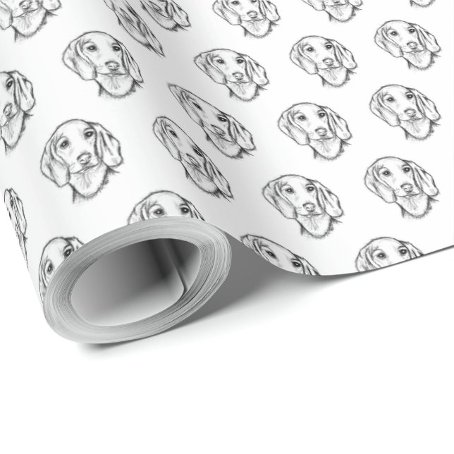 dachshund handritad skiss svart vit valp hund  presentpapper (Rullad Hörn)