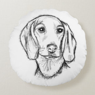 dachshund handritad skiss svart vit valp hund  rund kudde