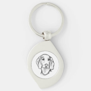 dachshund handritad skiss svart vit valp hund swirl silverfärgad nyckelring