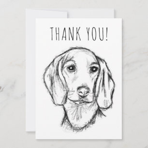 dachshund handritad skiss svart vit valp hund tack kort