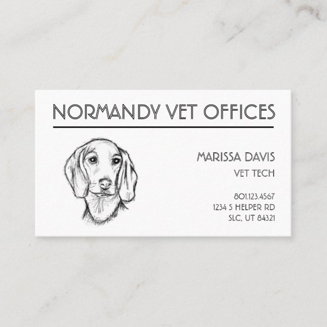 dachshund handritad skiss svart vit valp hund  visitkort (Framsida)