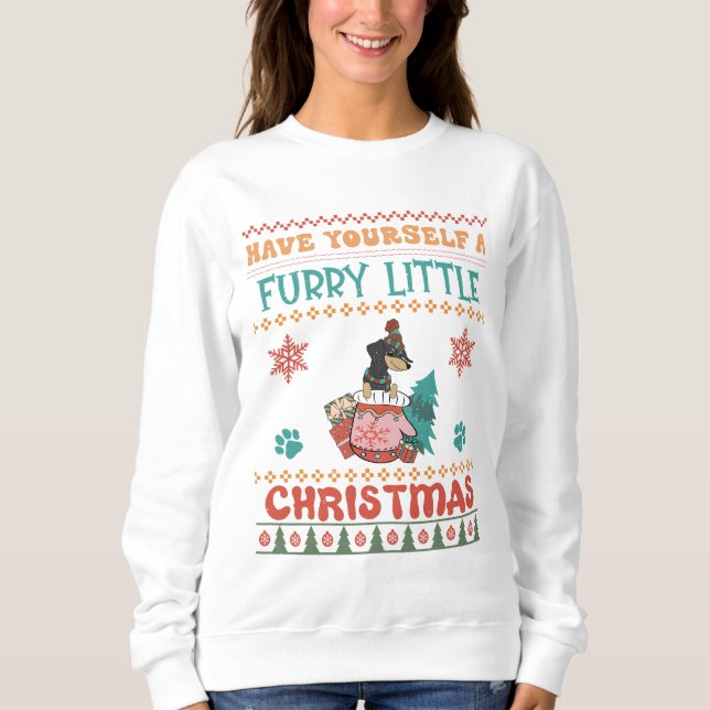 Dachshund Hårig Little jul T Shirt (Framsida)