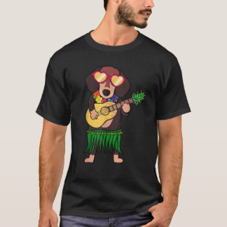 Dachshund Hawaiian Costume Playing Ukulele Summer  T Shirt