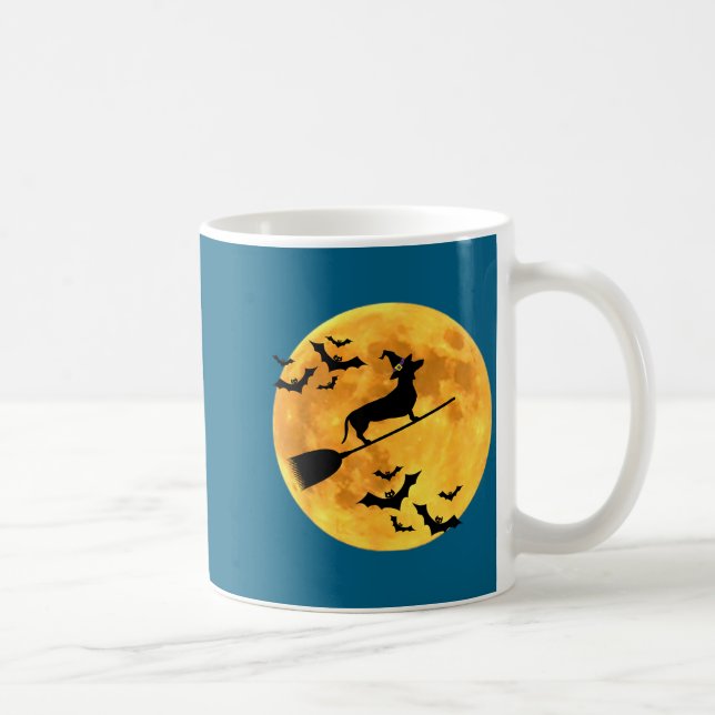 Dachshund Häxdjur Halloween Måne Sopkvast Bråkstak Kaffemugg (Höger)