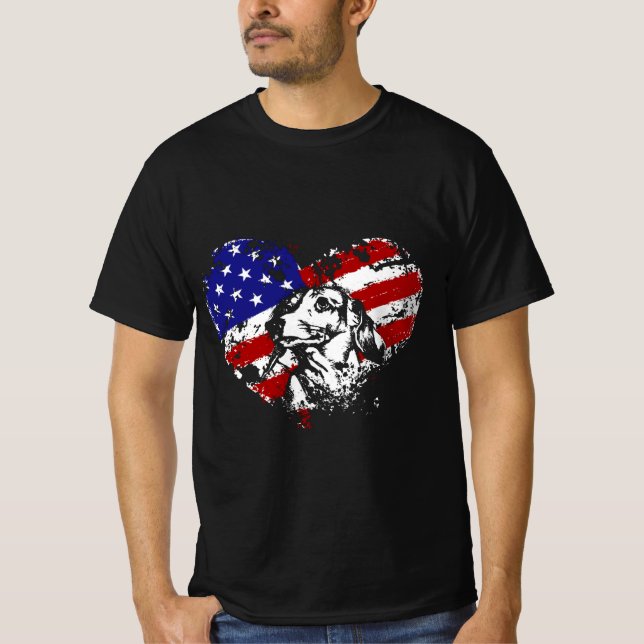 Dachshund Heart American Flagga 4:e juli Kärlek T Shirt (Framsida)