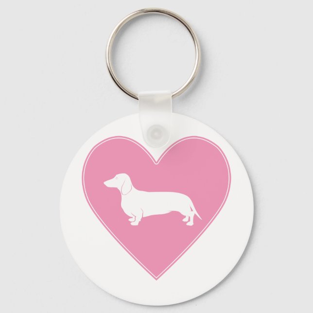Dachshund Heart Classic Rosa Nyckelring (Framsida)