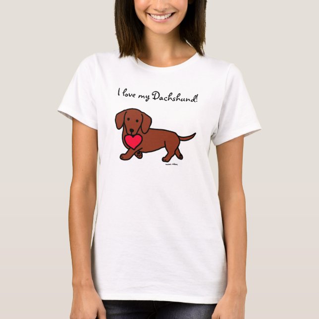 Dachshund Heart Valentine Tecknad Tshirt Tee (Framsida)