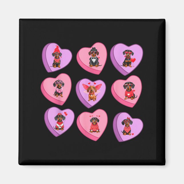 Dachshund Hearts Candy Valentines Weiner Dog Pet L Magnet (Framsidan)