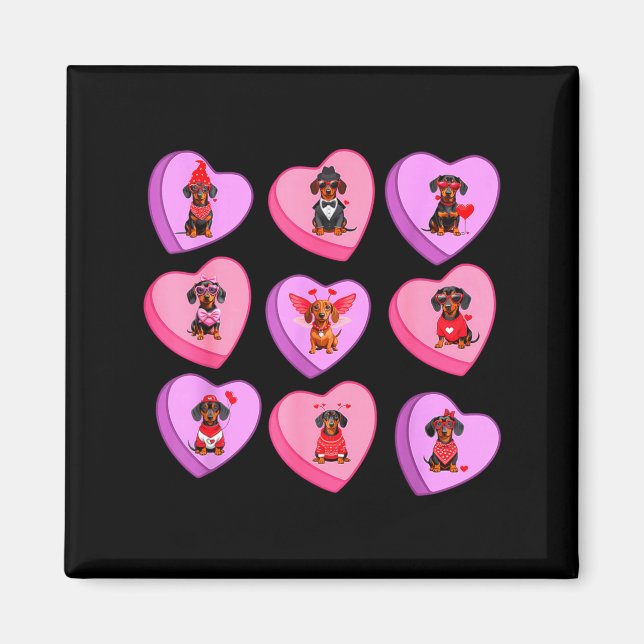 Dachshund Hearts Candy Valentines Weiner Dog Pet L Magnet (Framsidan)