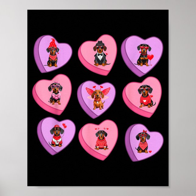 Dachshund Hearts Candy Valentines Weiner Dog Pet L Poster (Framsidan)