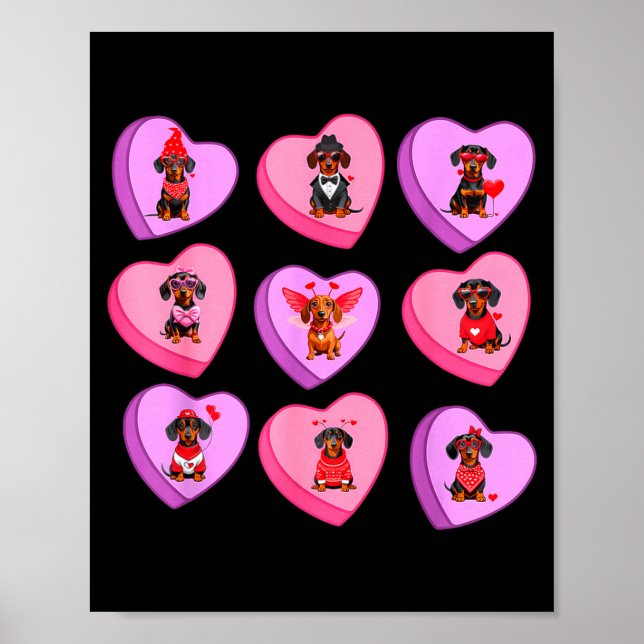Dachshund Hearts Candy Valentines Weiner Dog Pet L Poster (Framsidan)