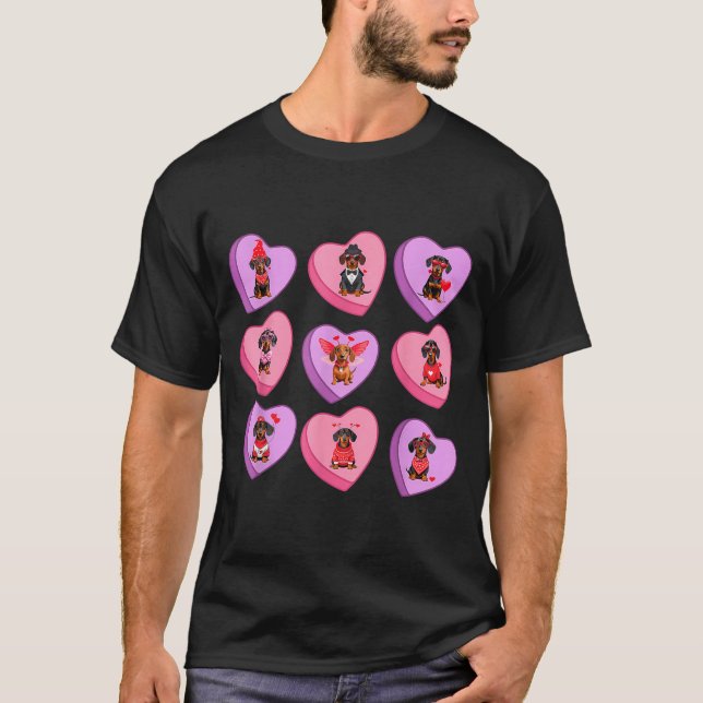 Dachshund Hearts Candy Valentines Weiner Dog Pet L T Shirt (Framsida)