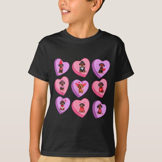 Dachshund Hearts Candy Valentines Weiner Dog Pet L T Shirt (Framsida)